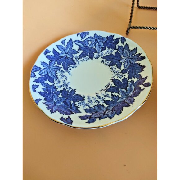 Coalport Hand Painted Tea Cup & Saucer Set Cobalt Blue Maple Leaf 1930's - Picture 11 of 15